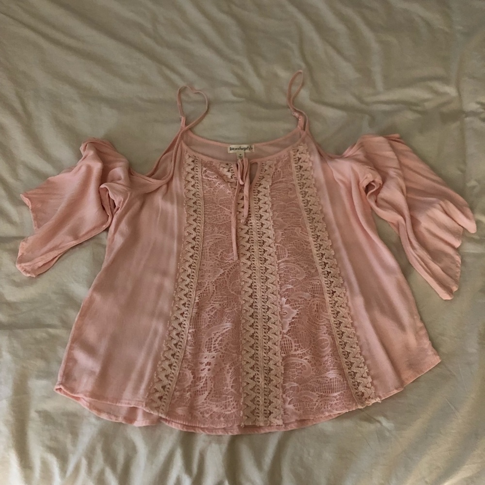 Love On a Hanger - Lace Combo Cold Shoulder Blouse